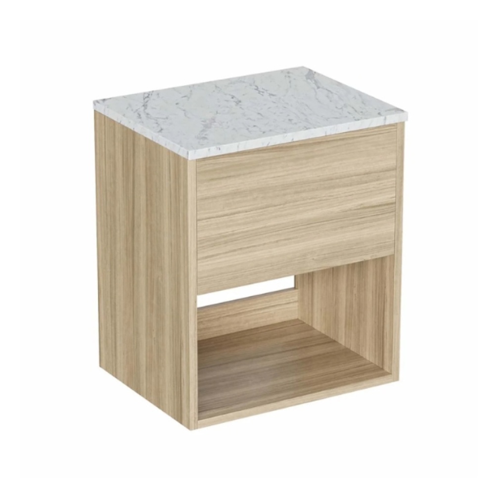 Cut out image of the Britton Hackney Cherry Wood 500mm Wall Hung Vanity Unit & Carrara Worktop